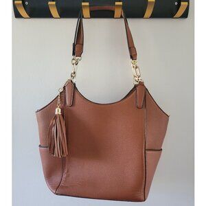 KELLY & KATIE Brown Leather Shoulder Bag With Gold Metal Accents